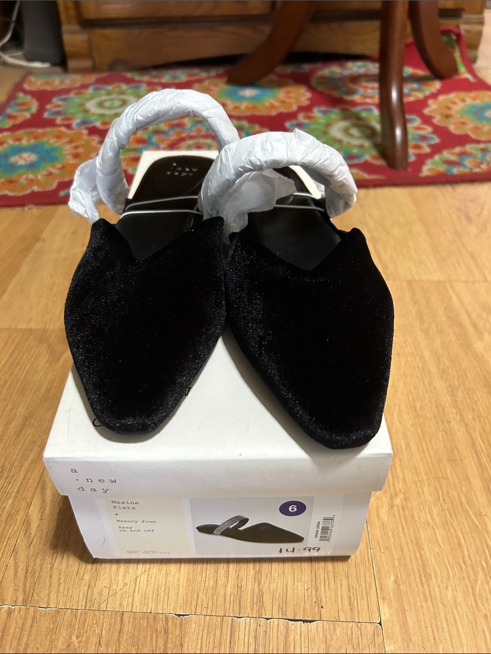 a new day Black Velvet Pointed Slingback Maxine Flats - Women Size 6 NWT
